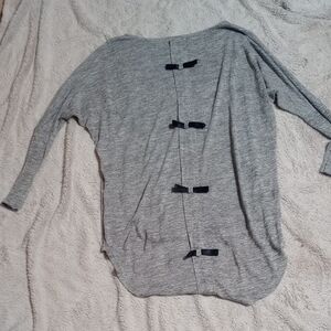 Free People? Gray Sweater with Black Bow Accents
